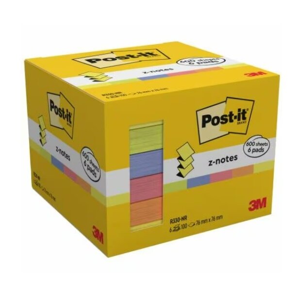Lipnūs lapeliai Post it Z-Notes, 76 x 76 mm, įvairios spalvos, 6 vnt./pak. Lipnūs lapeliai Post it Z-Notes, 76 x 76 mm, įvairios spalvos, 6 vnt./pak.