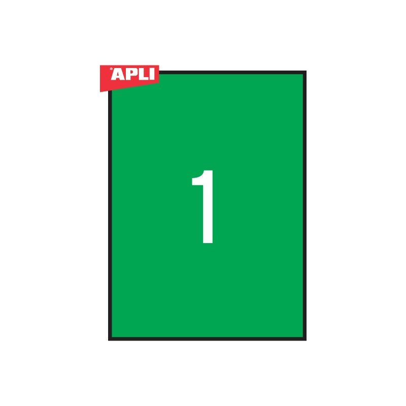 Lipnios etiketės APLI, 210 x 297 mm, A4, 1 lipdukai lape, 20 lapų, žalia 2 Lipnios etiketės APLI, 210 x 297 mm, A4, 1 lipdukai lape, 20 lapų, žalia 2