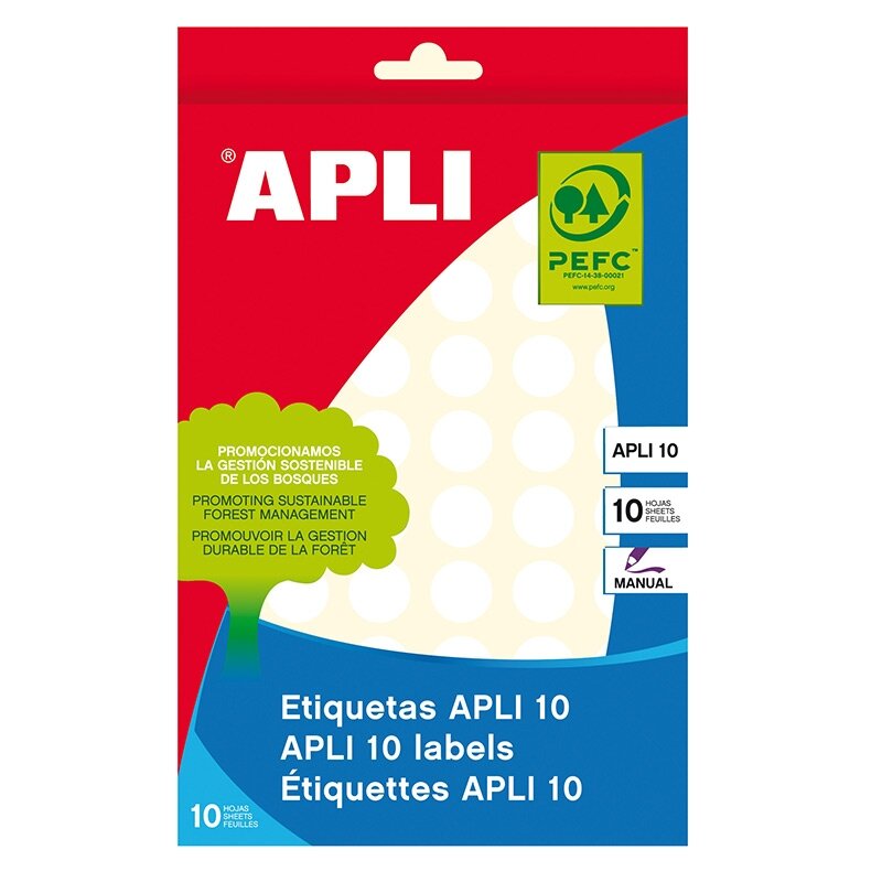 Lipnios etiketės APLI, apvalūs, diam. 13 mm,18 l., balta Lipnios etiketės APLI, apvalūs, diam. 13 mm,18 l., balta