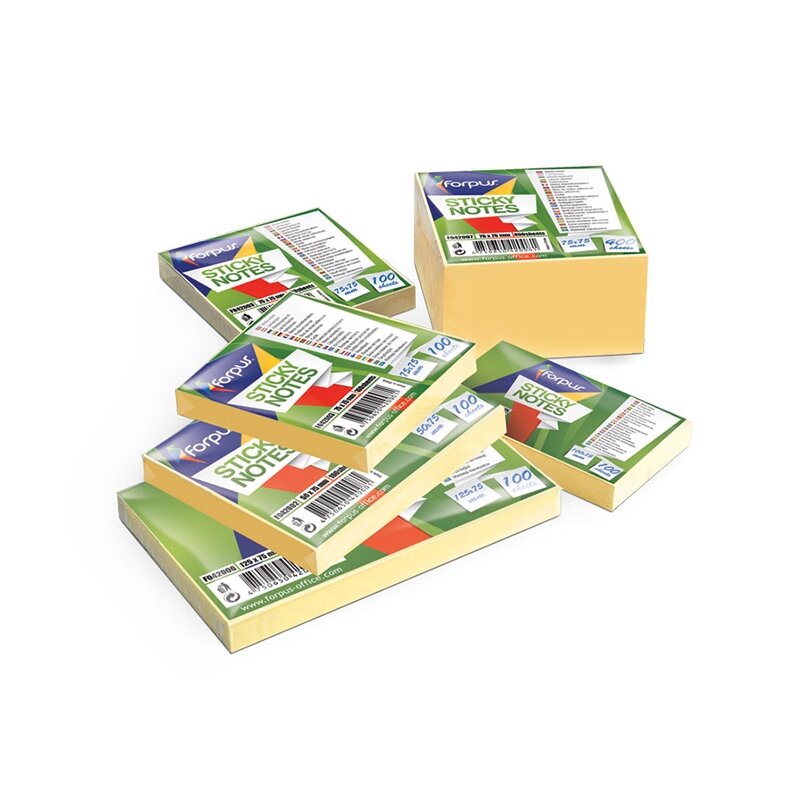 Lipnūs lapeliai FORPUS kubas 75 x 75 mm, 400 lapelių, geltona Lipnūs lapeliai FORPUS kubas 75 x 75 mm, 400 lapelių, geltona
