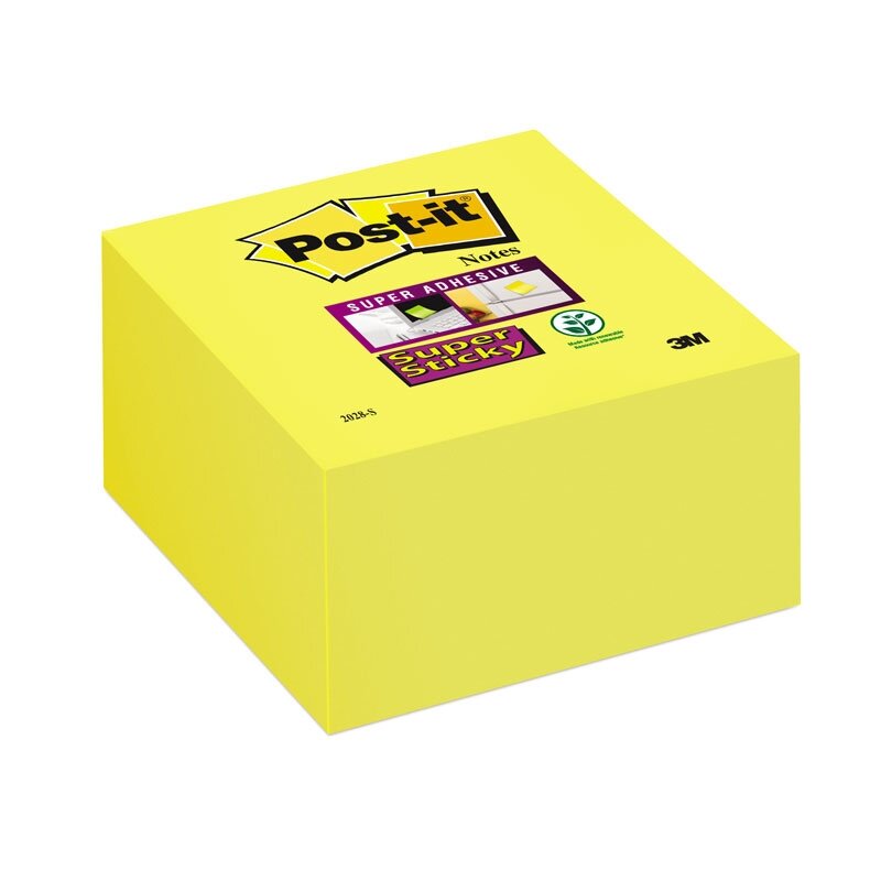 Lipnūs lapeliai POST-IT Super sticky kubas, 76 x 76 mm, 350 lapelių, geltona Lipnūs lapeliai POST-IT Super sticky kubas, 76 x 76 mm, 350 lapelių, geltona