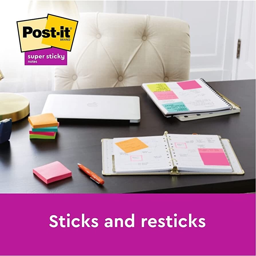 Lipnūs lapeliai Post-it Super Sticky 76 mm x 76 mm, pak. - 6 blokeliai, po 90 lapelių, ryškios spal 1 Lipnūs lapeliai Post-it Super Sticky 76 mm x 76 mm, pak. - 6 blokeliai, po 90 lapelių, ryškios spal 1