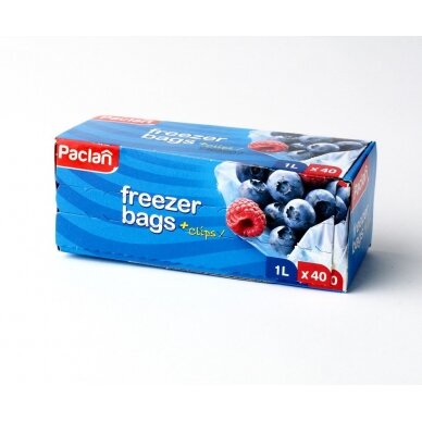 Maišeliai produktų šaldymui PACLAN,  su sąvaržėlėmis 1 l,  40 vnt.