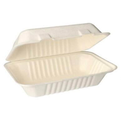 Maisto dėžutė ''Pure'', vienkartinė, iš cukranendrių, balta, 15,5 cm x 23 cm, H 7,9 cm, 25 vnt.