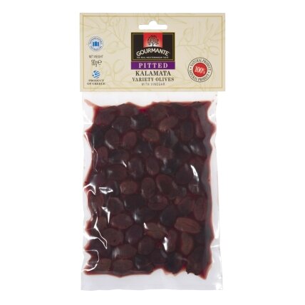 Marinuotos kalamata alyvuogės GOURMANTE, be kauliuko, acte, 180g Marinuotos kalamata alyvuogės GOURMANTE, be kauliuko, acte, 180g