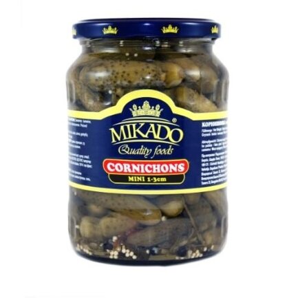 Marinuoti kornišonai MIKADO, 1-3cm, 680 g / 360g / 720 ml