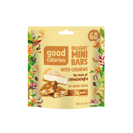 Mini riešutų batonėliai GOOD CALORIES sūrio pyrago skonio, 102 g Mini riešutų batonėliai GOOD CALORIES sūrio pyrago skonio, 102 g