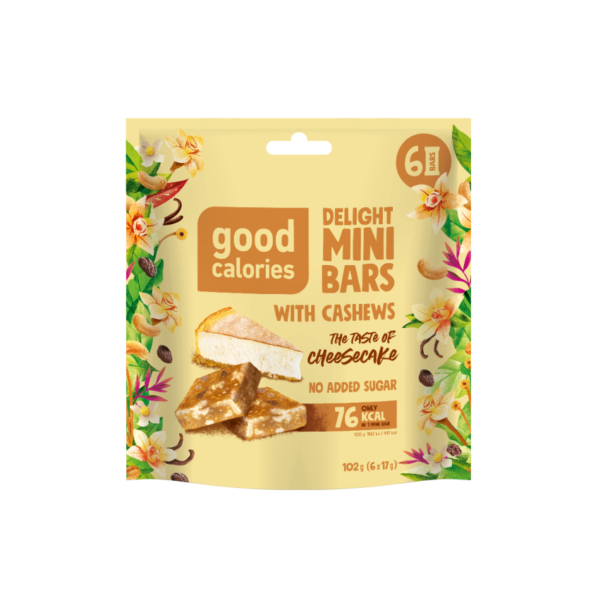 Mini riešutų batonėliai GOOD CALORIES sūrio pyrago skonio, 102 g Mini riešutų batonėliai GOOD CALORIES sūrio pyrago skonio, 102 g