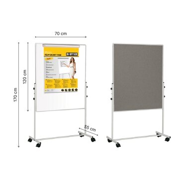 Mobilioji dvipusė lenta BI-OFFICE 100x100, baltoji magnetinė ir pilko veltinio, aliuminio rėmas