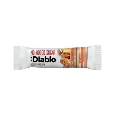 Musli batonėlis su lazdyno riešutais, DIABLO, be pridėtinio cukraus, 30g Musli batonėlis su lazdyno riešutais, DIABLO, be pridėtinio cukraus, 30g