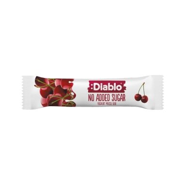 Musli batonėlis su vyšnių skonio jogurtu, DIABLO, be pridėtinio cukraus, 30g Musli batonėlis su vyšnių skonio jogurtu, DIABLO, be pridėtinio cukraus, 30g
