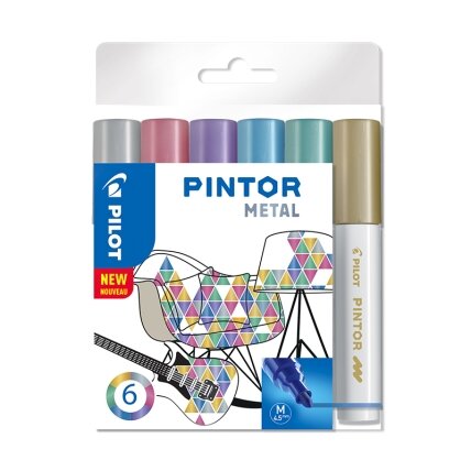 Permanentinis žymeklis PILOT PINTOR METALLIC 1.4mm, apvali galvutė, 6 sp. komplektas Permanentinis žymeklis PILOT PINTOR METALLIC 1.4mm, apvali galvutė, 6 sp. komplektas