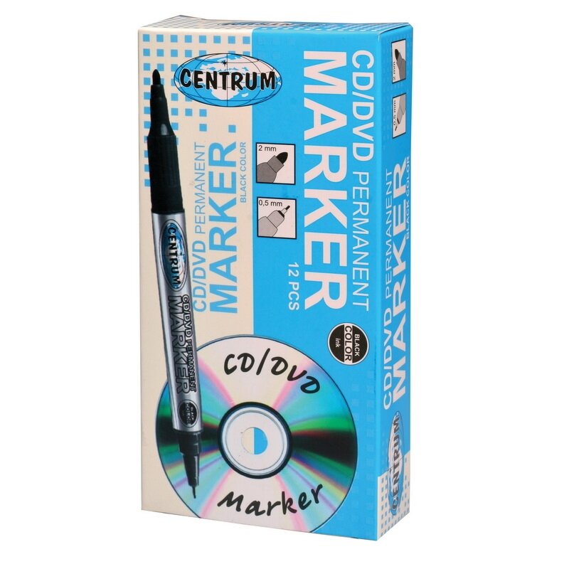 Permanentinis žymeklis CENTRUM CD/DVD, dvigubas 0.5mm/2.0mm, juodas 1