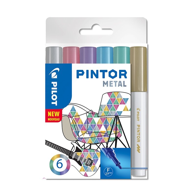 Permanentinis žymeklis PILOT PINTOR METALLIC 1.0mm, apvali galvutė, 6 sp. komplektas Permanentinis žymeklis PILOT PINTOR METALLIC 1.0mm, apvali galvutė, 6 sp. komplektas
