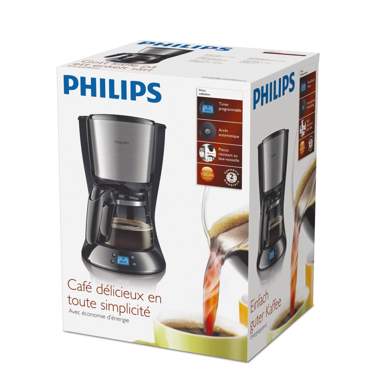 Philips Daily Collection Coffee maker HD7459/20 With glass jug With timer Black & metal 1