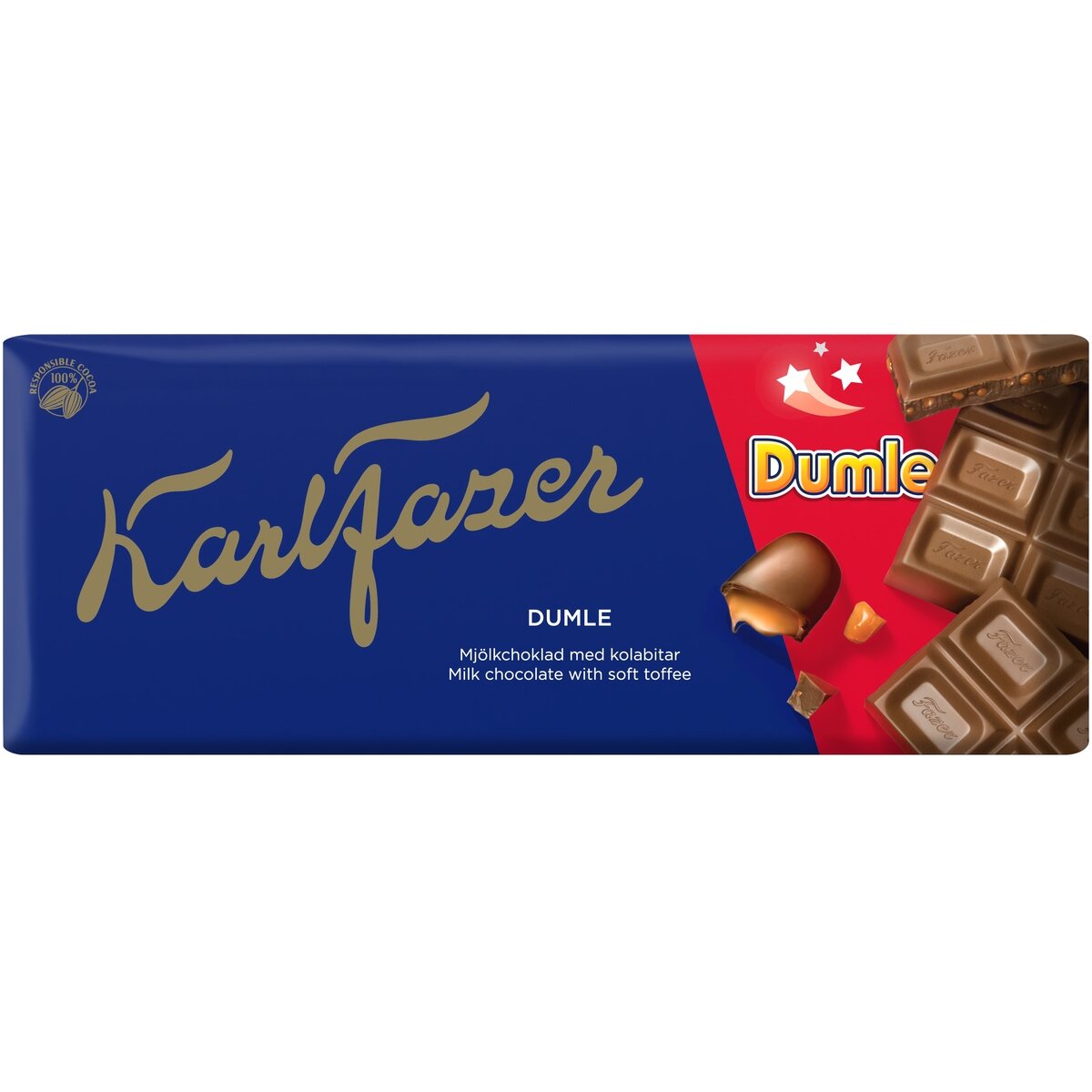 Pieninis šokoladas su karamelės gabaliukais,  KARL FAZER, Dumle, 180 g