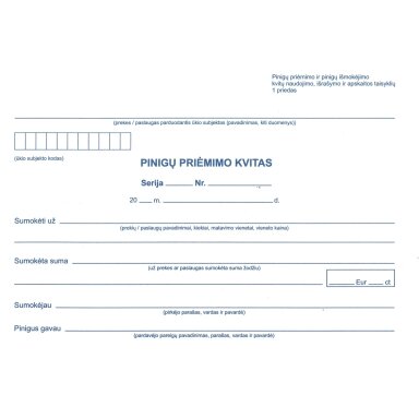 Pinigų priėmimo kvitai be numeracijos A5x2x50 Pinigų priėmimo kvitai be numeracijos A5x2x50