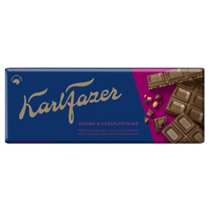 Pieninis šokoladas KARL FAZER, su razinomis ir riešutais, 180 g Pieninis šokoladas KARL FAZER, su razinomis ir riešutais, 180 g