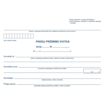 Pinigų priėmimo kvitai be numeracijos A5x2x50 Pinigų priėmimo kvitai be numeracijos A5x2x50