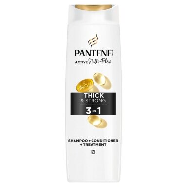 Plaukų šampūnas, kondicionierius ir intensyvi priežiūra PANTENE Thick&Strong 3in1, 325 ml Plaukų šampūnas, kondicionierius ir intensyvi priežiūra PANTENE Thick&Strong 3in1, 325 ml