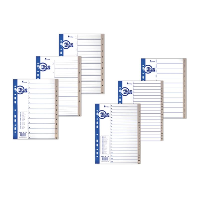 Plastikiniai skiriamieji lapai 1-20, A4 Plastikiniai skiriamieji lapai 1-20, A4