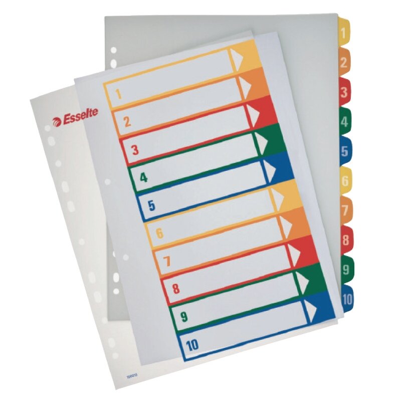 Plastikiniai spalvoti skiriamieji lapai ESSELTE, 1-10, A4, MAXI Plastikiniai spalvoti skiriamieji lapai ESSELTE, 1-10, A4, MAXI