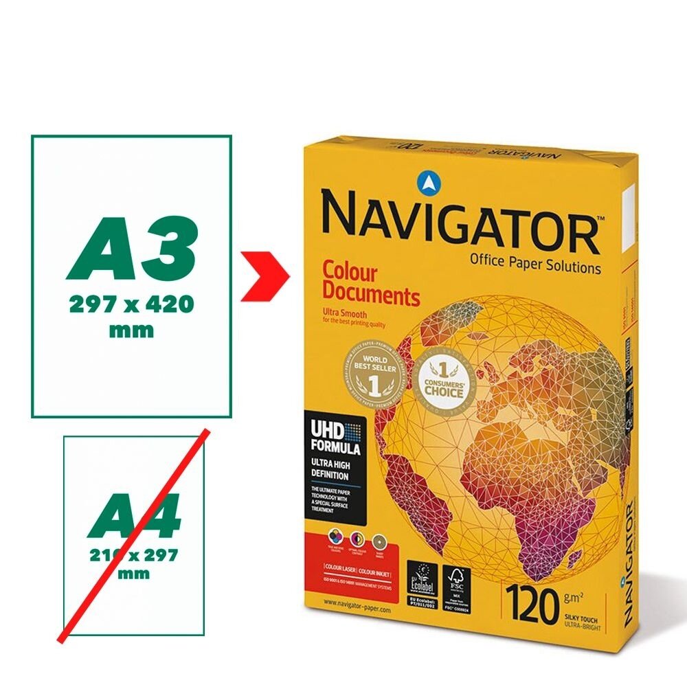Popierius NAVIGATOR COLOUR DOCUMENTS, A3, 120 g/m2, 500 lapų Popierius NAVIGATOR COLOUR DOCUMENTS, A3, 120 g/m2, 500 lapų