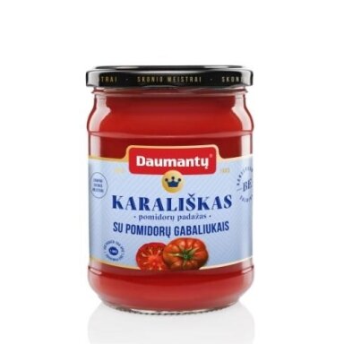 Pomidorų padažas, DAUMANTŲ KARALIŠKAS, su pomidorų gabaliukais, 26% pastos, SPG 40%, 500 g Pomidorų padažas, DAUMANTŲ KARALIŠKAS, su pomidorų gabaliukais, 26% pastos, SPG 40%, 500 g