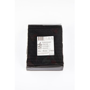 Popieriniai šiaudeliai, juodi, D 6 mm, L 15 cm, 250 vnt Popieriniai šiaudeliai, juodi, D 6 mm, L 15 cm, 250 vnt