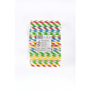 Popieriniai šiaudeliai, spalvotos spiralės, D 8 mm, L 15 cm, 250 vnt