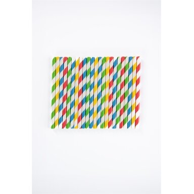 Popieriniai šiaudeliai ZigZag, spalvoti/dryžuoti, D 7 mm, L 23 cm, 150 vnt