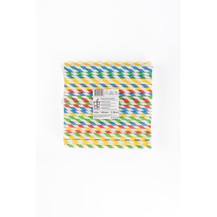 Popieriniai šiaudeliai ZigZag, spalvoti/dryžuoti, D 8 mm, L 25 cm, 150 vnt