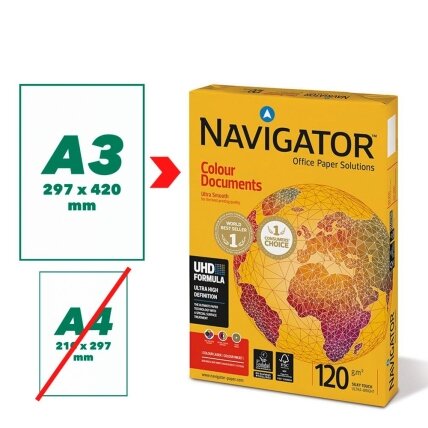 Popierius NAVIGATOR COLOUR DOCUMENTS, A3, 120 g/m2, 500 lapų Popierius NAVIGATOR COLOUR DOCUMENTS, A3, 120 g/m2, 500 lapų