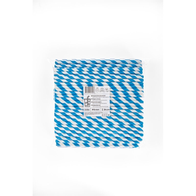 Popieriniai šiaudeliai ZigZag, mėlyni/dryžuoti, D 8 mm, L 24 cm, 250 vnt
