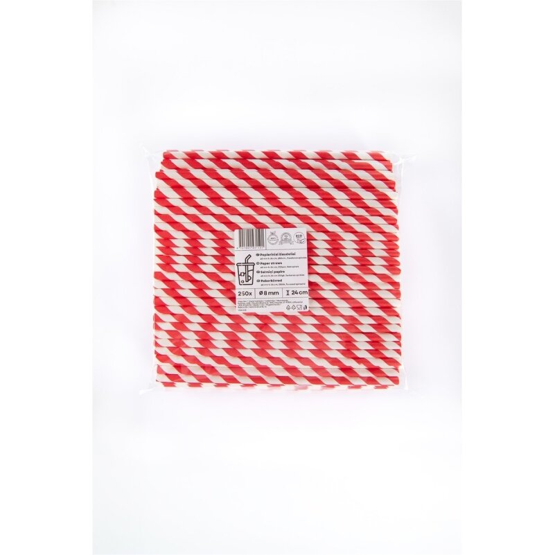 Popieriniai šiaudeliai ZigZag, raudoni/dryžuoti, D 8 mm, L 24 cm, 250 vnt