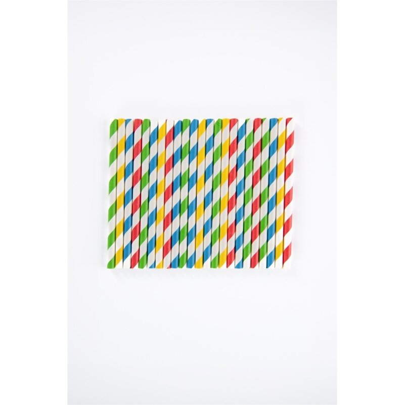 Popieriniai šiaudeliai ZigZag, spalvoti/dryžuoti, D 7 mm, L 23 cm, 150 vnt