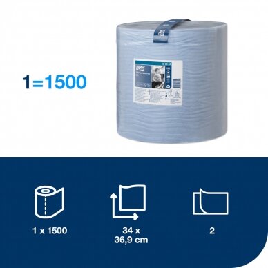 Pramoninis popierius TORK Advanced 420 W1, 130050,  2 sl, 1500 l., 36.9 cm x 510 m, mėlynos spalvos 2