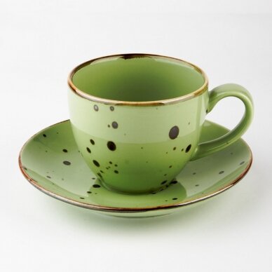 Puodelis Cottage Green, su lėkštute, porcelianas, 300 ml, D 9 cm, H 8,5 cm, vnt