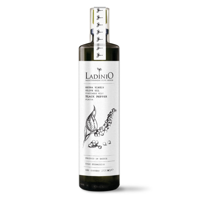 Purškiamas alyvuogių aliejus LADINIO Extra Virgin, su juodaisiais pipirais, 200 ml
