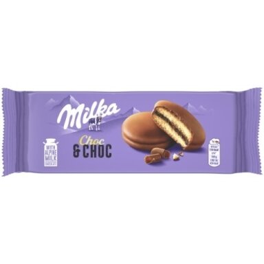 Pyragaičiai MILKA biskvitiniai su kakaviniu įdaru ir šokolado gabaliukais, 150g