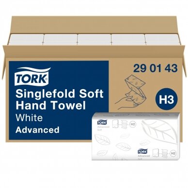 Rankų valymo servetėlės TORK Soft Singlefold H3, 290143, 2 sl., 250 serv., 23 x 22,6 cm, balta sp. 2