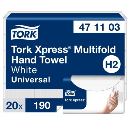 Rankų servetelės TORK XPRESS MULTIFOLD, 471103, 2 sl., 190 serv., 23.4 x 21.3 cm, balta sp. Rankų servetelės TORK XPRESS MULTIFOLD, 471103, 2 sl., 190 serv., 23.4 x 21.3 cm, balta sp.