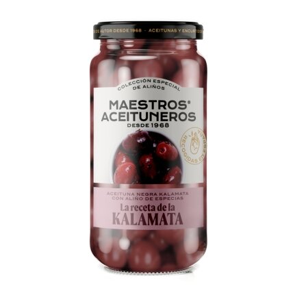 Raudonosios Kalamata alyvuogės su kauliukais, MAESTROS ACEITUNEROS, 345/190 g Raudonosios Kalamata alyvuogės su kauliukais, MAESTROS ACEITUNEROS, 345/190 g