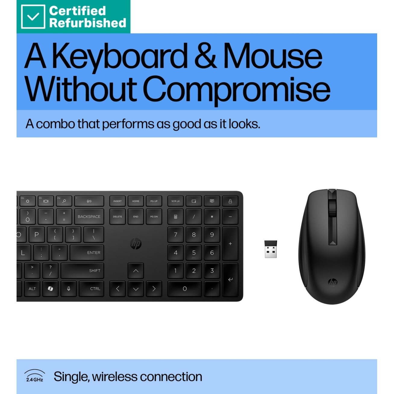 RENEW GOLD HP 655 Wireless Mouse Keyboard Combo, spill resistant - Black - US ENG 2