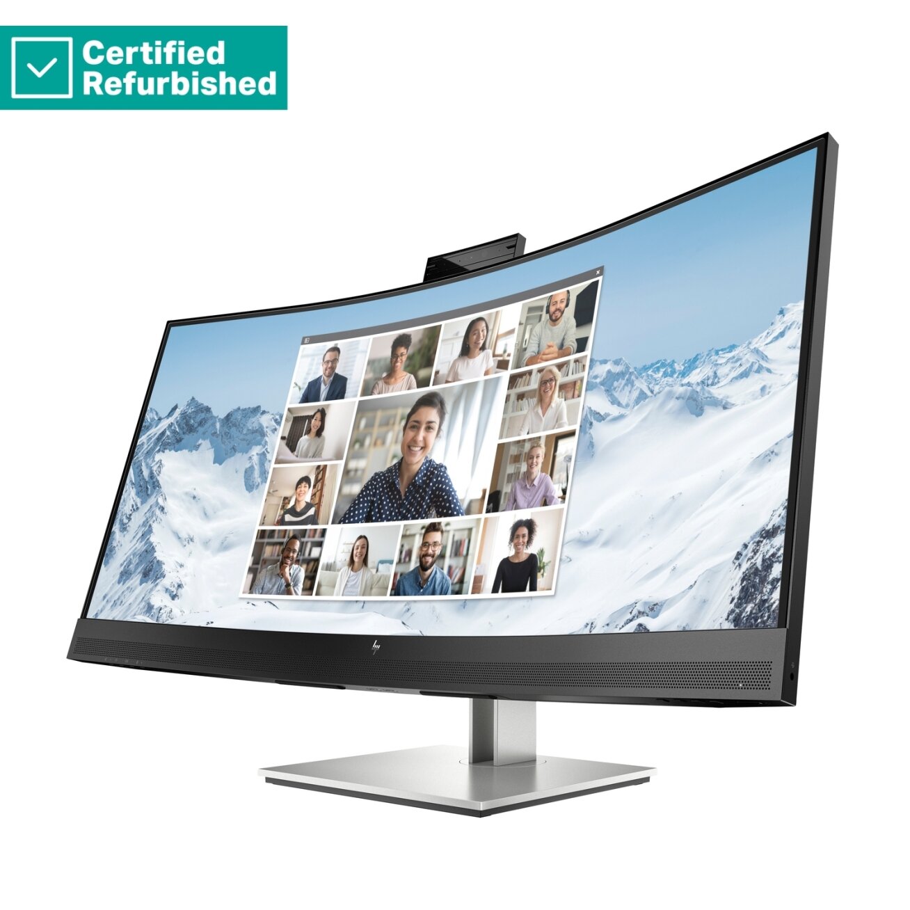 RENEW SILVER HP E34m G4 Curved Conferencing Monitor - 34" 3440x1440 WQHD 400-nit 75Hz AG, Curved, VA, USB-C(65W)/HDMI/DisplayPort, 4x USB-A, speakers, 5MP webcam, RJ-45 LAN, height adjustable/tilt/swivel, 1 years 1