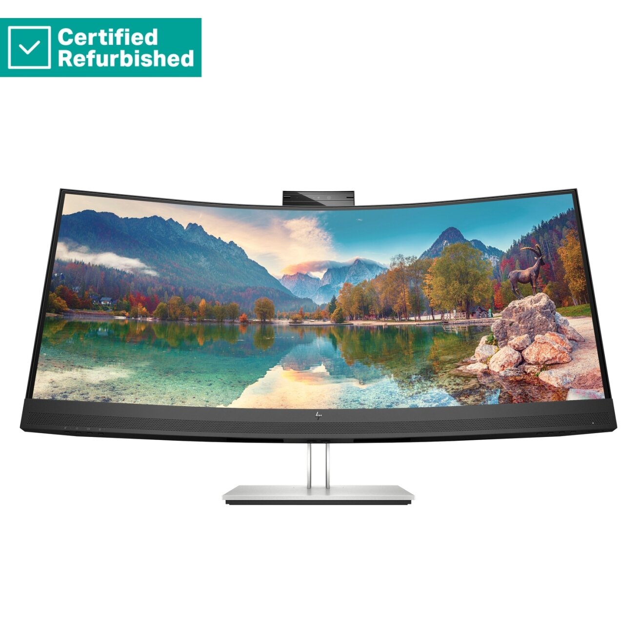 RENEW SILVER HP E34m G4 Curved Conferencing Monitor - 34" 3440x1440 WQHD 400-nit 75Hz AG, Curved, VA, USB-C(65W)/HDMI/DisplayPort, 4x USB-A, speakers, 5MP webcam, RJ-45 LAN, height adjustable/tilt/swivel, 1 years