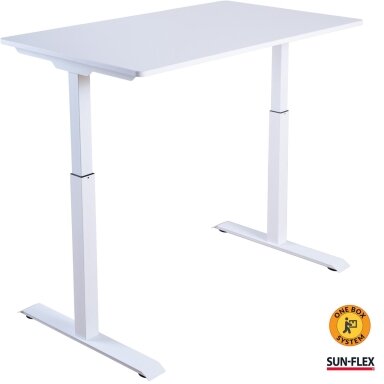 Reguliuojamo aukščio stalas SUN-FLEX®EASYDESK ELITE, elektrinis, vieno variklio, baltas rėmas, 120x60 cm baltas stalviršis