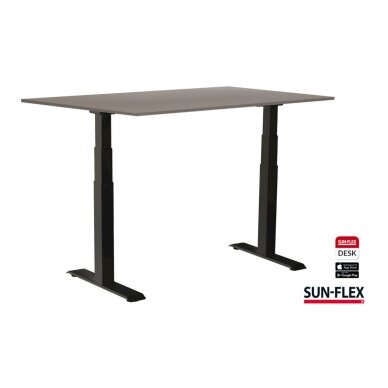 Reguliuojamo aukščio stalas SUN-FLEX®EASYDESK ADAPT, elektrinis, dviejų variklių, juodas rėmas, 140x80 cm, pilkas stalviršis