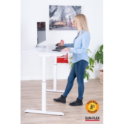 Reguliuojamo aukščio stalas SUN-FLEX®EASYDESK ELITE, elektrinis, vieno variklio, baltas rėmas, 120x60 cm baltas stalviršis 1 Reguliuojamo aukščio stalas SUN-FLEX®EASYDESK ELITE, elektrinis, vieno variklio, baltas rėmas, 120x60 cm baltas stalviršis 1