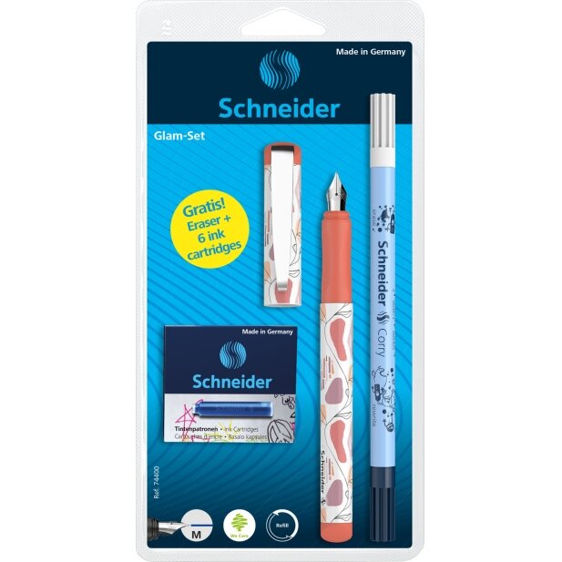 Rinkinys SCHNEIDER: plunksnakotis GLAM+Corry+6 rašalo kapsulės 2 Rinkinys SCHNEIDER: plunksnakotis GLAM+Corry+6 rašalo kapsulės 2